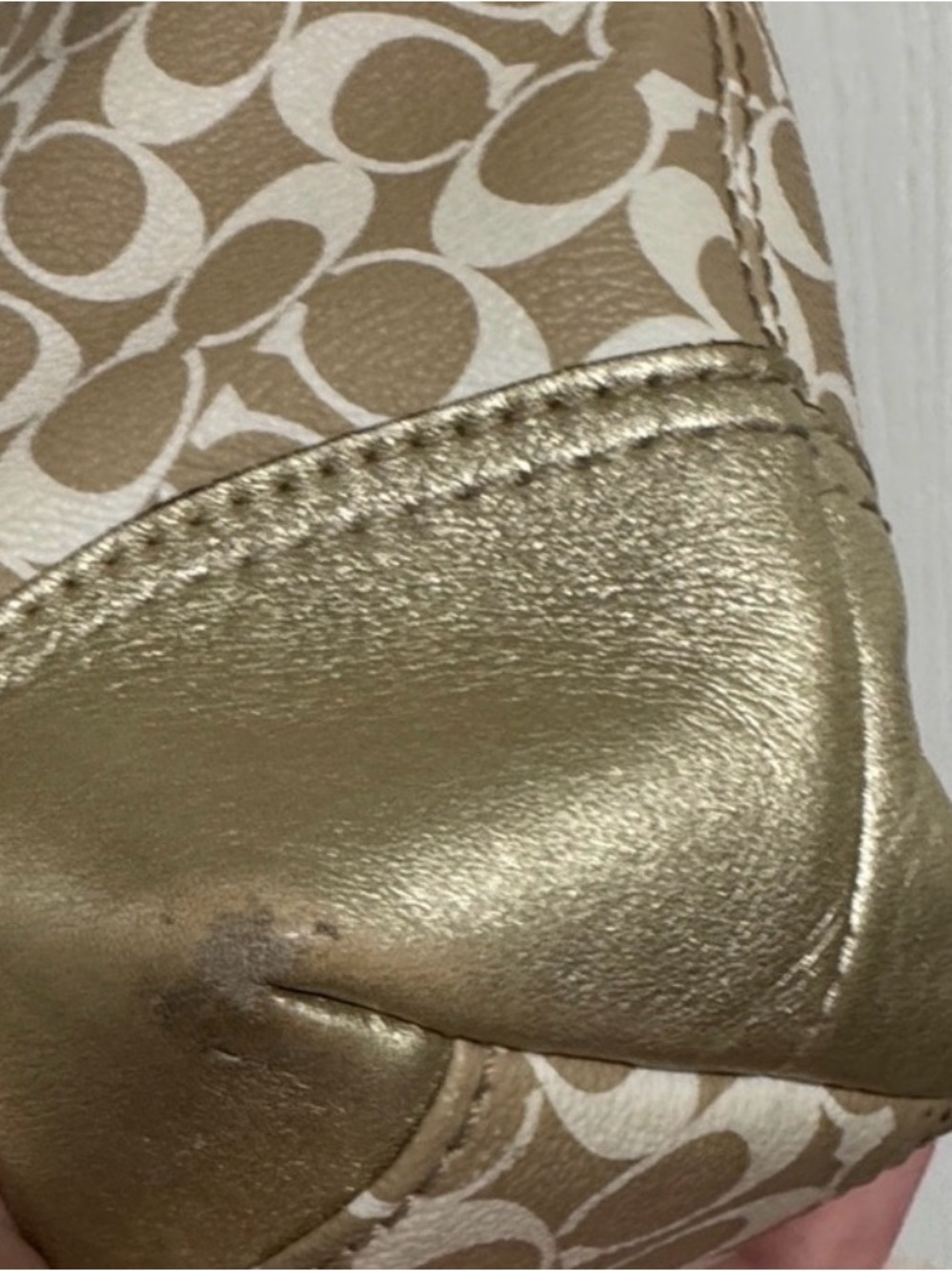 Vintage Coach Signature Stripe Tote Bag Gold Khaki + Matching Leather Wristlet - Picture 15 of 15